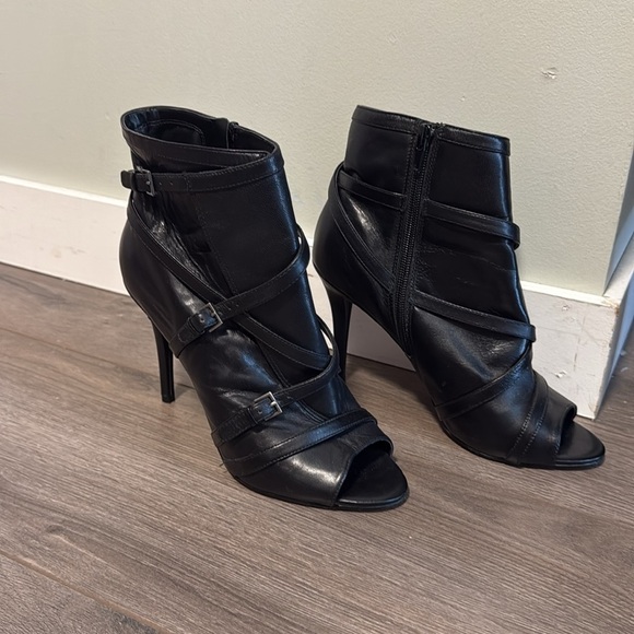 Nine West Black Peep-Toe Heeled Boots - leather upper - 8 - Picture 4 of 5